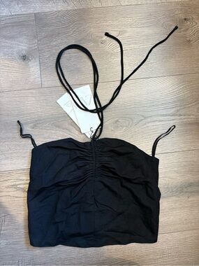 Zara Black Ruched Tube Top Halter Crop Top Tie Back